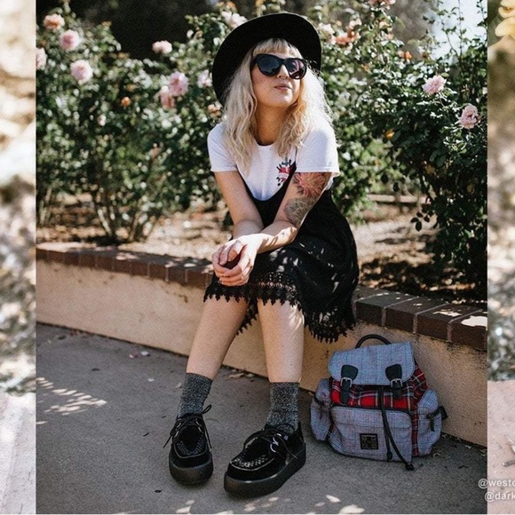 T.U.K Footwear Loafers Black Velvet Viva Mondo Creeper Platform Shoes Size 5 - Picture 5 of 13